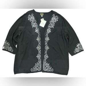 Bob Mackie Wearable Art Cardigan Size 3X Black Sequin Embroidered Scroll‎ Classy